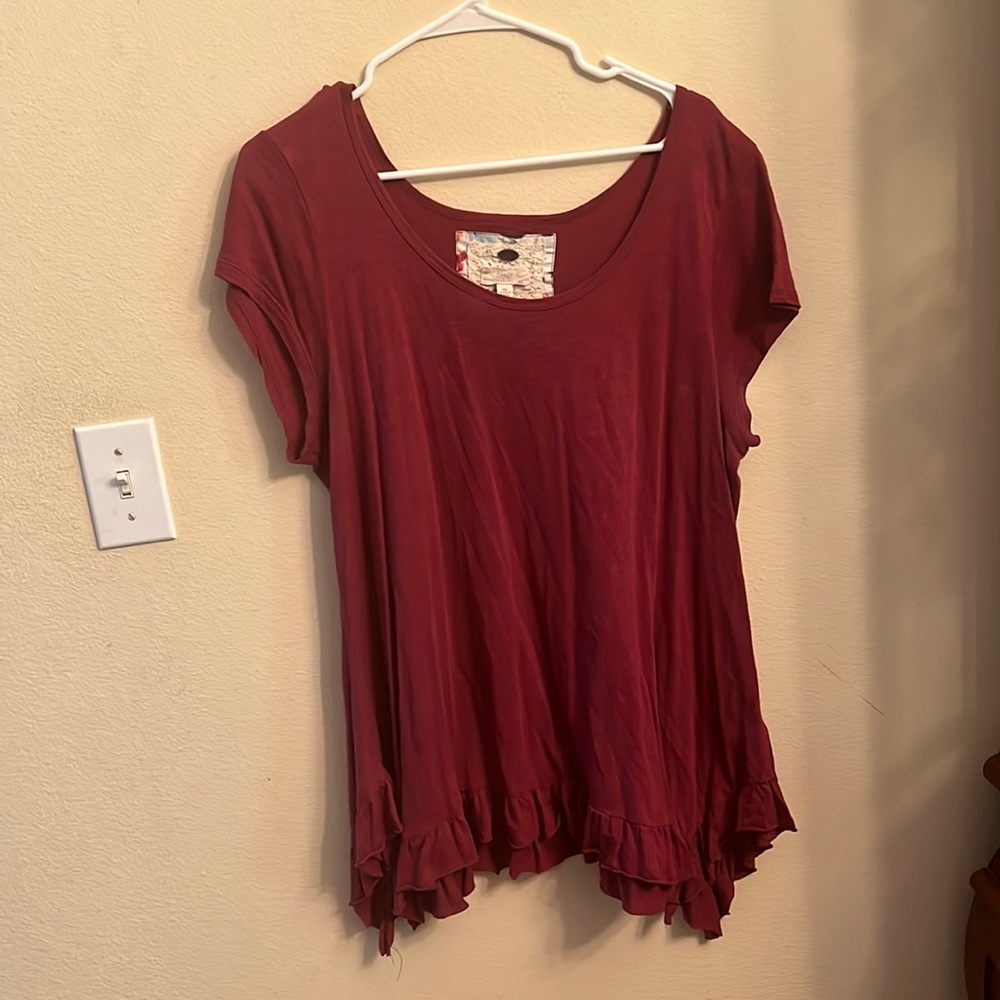 Maroon/Red colored Flowy shirt with a wide neckline